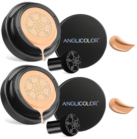 Anglicolor 2PC Pilz Luftkissen CC Creme,Moisturising BB Creme Cushion Foundation Cover Concealer Liquid Foundation Volldeckendes Make-Up Langlebig Und Wasserfes (#04 Buff Beige, 30ml)