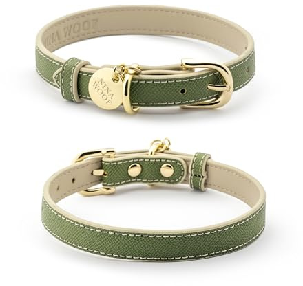 Nina Woof Copenhagen Hundehalsband aus veganem Leder, gepolstert, verstellbar, Oliv, Größe M