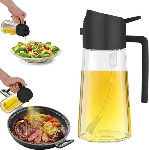 DeCamino Pulverizador Aceite Spray 2 en 1 de Cristal, Aceitera Vaporizadora Antigoteo para Cocinar Dosificador 470ml Freidoras de Aire Difusor Aceite Cocina para Cocinar Tapa Negra