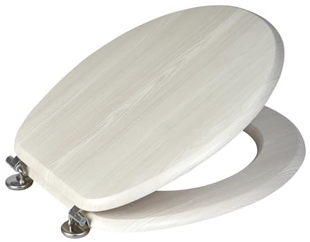 Showerdrape Oxford White Oak Wooden Toilet Seat – Premium MDF WC Seat with Hinges, Walnut Wood Effect Bathroom Toilet Lid, Easy Clean & Universal Fit