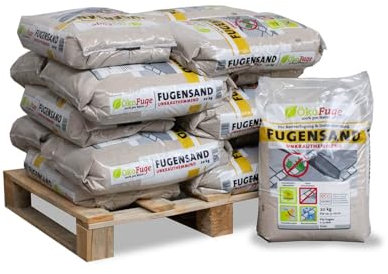 ÖkoFuge Fugensand Grau Einkehrsand Weg Terrasse Pflaster Unkrauthemmend Quarzsand Sand 20kg x 15 Sack 300kg / 1 Palette