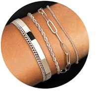 Milacolato Bracelet Or 14 Carats Plaqué Or Chaîne de Trombone Satellite à Chevrons Ensemble Femme