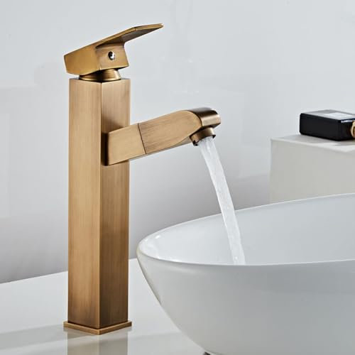 Wasserhahn Bad Waschtischarmatur Mit Ausziehbar Brause, Hoch Auslauf Retro Antik Stil Messing Einhebel Mischbatterie Waschbecken Armatur, Badarmatur Waschtischbatterie Badezimmer, Bronze