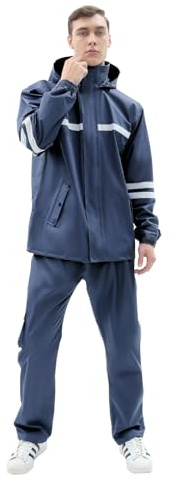 RAINFREEM Waterproof Rain Suit for Men, Durable Rain Jacket and Pants 2 Piece Rain Gear Outdoor Reflective Raincoat