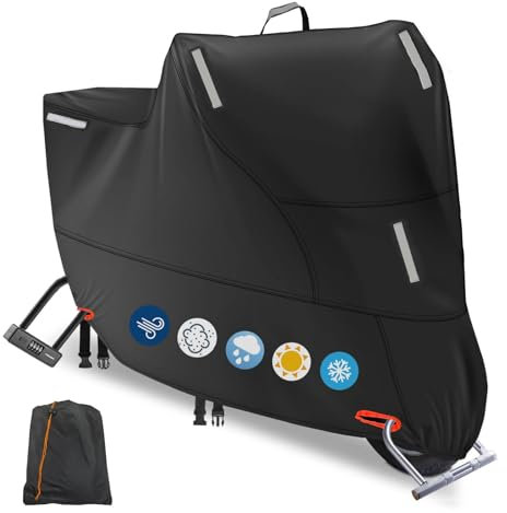Funda impermeable para motocicleta al aire libre, cubierta antipolvo para motocicleta, scooter, ciclomotor, con 5 tiras reflectantes y 2 hebillas resistentes al viento, 2 agujeros de bloqueo para
