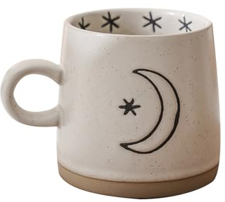 Jarsense Taza de café de cerámica rústica hecha a mano de 12 onzas, taza de cerámica inspirada en Japón, diseño de luna grande, apta para lavavajillas y microondas