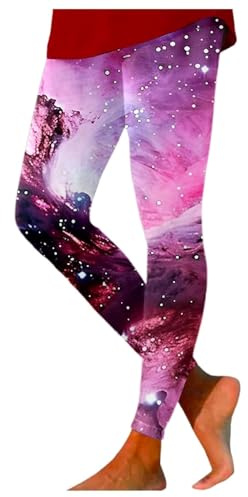 LIANGTUOHAI Galaxy Leggings für Damen, hohe Taille, Bauchkontrolle, Fitness-Strumpfhose, leicht, elastisch, Trainings-Leggings, dehnbar, mehrfarbig, Gesäßheben, Yogahose für Damen, Rosa, Medium
