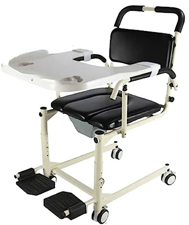 IUBGFTO Seniorentoilette, Multifunktionaler mobiler Toilettenstuhl mit Rädern, Wendbaren Armlehnen und Pedalen, Freies Anheben, Tragkraft 100 kg