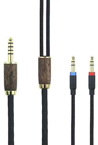Cavo bilanciato da 4,4 mm 7N OCC, rame placcato argento, con guscio in legno di noce, compatibile con cuffie Hifiman Sundara, Ananda, Arya, Edition XS, HE400SE, HE4XX, HE-400i (versione 2 x 3,5 mm)
