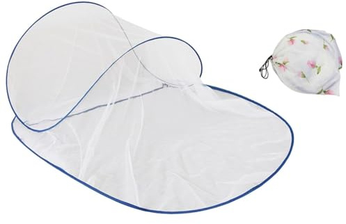 Moustiquaire lit double pliable avec moustiquaire, bordure bleue, 140 x 50 x 45 cm, pratique pour la maison, l'école et le camping, cadeau idéal