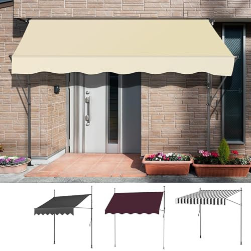 Hoiweqr Store Banne Autoportant Manuel Auvent Rétractable 2x1.2m Inclinaison Réglable pour Balcon, Résistant Aux UV/Soleil, Store Banne Réglable en Hauteur/Inclinaison, avec Manivelle(Grey,300x120cm)