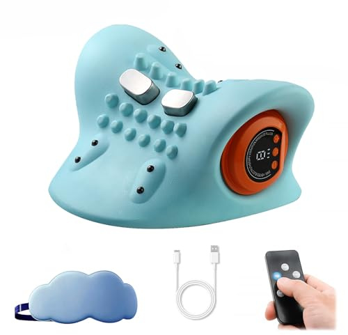 Neck Massager 2025, Neck Stretcher with Heat, Back and Shoulder Massage Relaxer, Portable Rechargeable Massage Pillow with Eye Mask, 26° Angle Cervical Traction Device