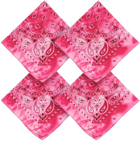 Chaks - Set de 4 pañuelos pañuelo para el cuello rosa, cinta para el pelo, pañuelo de 54 x 54 cm con estampado Paisley para festivales y para el día a día
