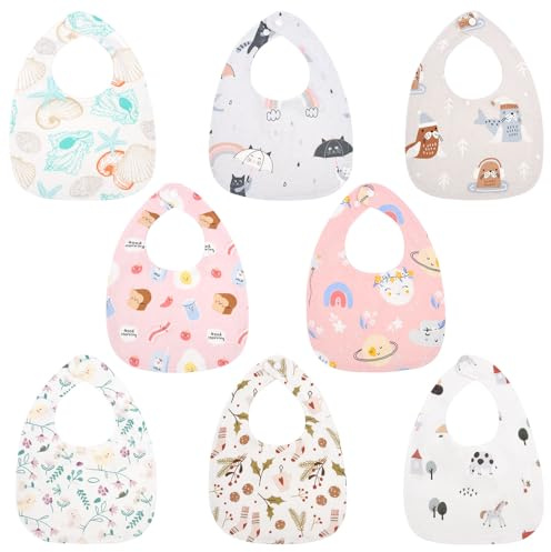 Vicloon Bavaglino Neonato, 8 Pezzi Bavaglini Impermeabili Cotone per Neonati, Bavaglie Unisex con 2 Bottoni di Regolabili, Drool Bavaglini Assorbenti, per Giocare e Mangiare Piccoli da 0 a 3 Anni