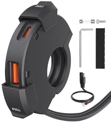 Fyrdyn Cargador USB para Moto Impermeable, Cargador para GPS, Enchufe Adaptador USB PD30W Resistente al Agua para Teléfono Manillar