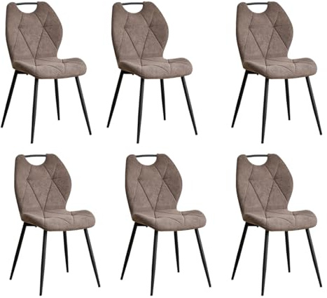 GrandCA HOME Lot de 6 chaises de Salle à Manger, chaises de Cuisine Nordiques avec poignées, pour Salle à Manger, Salon, Pieds en métal et revêtement à Motif Losanges (Marron)