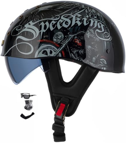 Casco Scodella Portatile Mezzi, Caschi Jet Mezzo, Caschi Da Motociclista Vintage Caschi Cromwell Caschi Casco A Scodella Scooter Motorino ECE/DOT Omologato Mezzo Elmetto Da Moto 2,L
