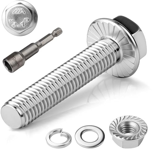TXXATX 12 Stück M6x45 Sechskantschrauben m6 Schrauben Set Edelstahl A2 70 | Vollgewinde Außensechskan Flanschmuttern Federringe Unterlegscheiben Magnete Sechskant Stecknuss für Bauwesen Maschinen