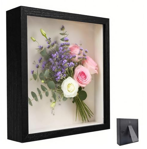 Bildram för fyllning, 30 x 40 cm, rektangel av trä, med transparent akrylplatta, 3D-objektram djup 3 cm, tjock fotoram, för minnessaker, bröllopspresent, svart