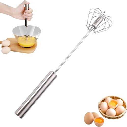 Stainless Steel Semi-Automatic Whisk, Kitchen Egg Beater Whisk, Hand Mixer, Egg Scrambler Push Whisks for Cooking, Hand Whisks for Baking Making Cream Beating and Stirring (Sliver, 10inch)