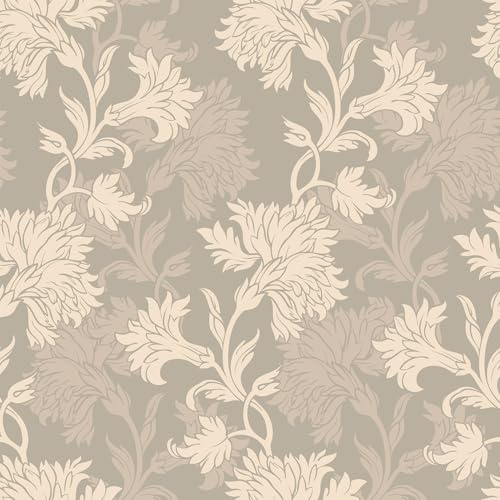 LACHEERY Tapete Selbstklebend Beige Creme Wandtapete Blumen Vintage 44.5cm x 700cm Selbstklebende Tapete Beige Muster Vinyl PVC Wandfolie Badezimmer Wasserfest Vinyltapete für Wohnzimmer Schrank