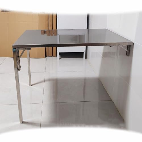 SMELEDFCFK Tavolo Pieghevole A Parete A Ribalta Scrivania Galleggiante da Sala da Pranzo Tavolino A Muro in Acciaio Inossidabile Tavolo da Lavoro per Piccoli Spazi(L80xW50xH84CM)