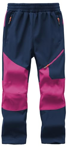 Buyboxs Girls Snow Pants Winter Pants Kids Waterproof Ski Pants Fleece Lined Windproof For Girl Snowboarding Outdoor Hiking Adjustable Waist With Zipper Pockets Navy Blue+Rose Pink-XXS