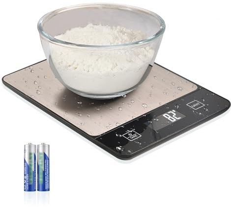 Kitchen Scales Digital with LCD Display Tempered Glass 22lb/10kg/1g, Kitchen Scales Digital Waterproof Electronic Kitchen Scale for Baking, Cooking and Meal Prep for Home Office Use, 2 AAA Included
