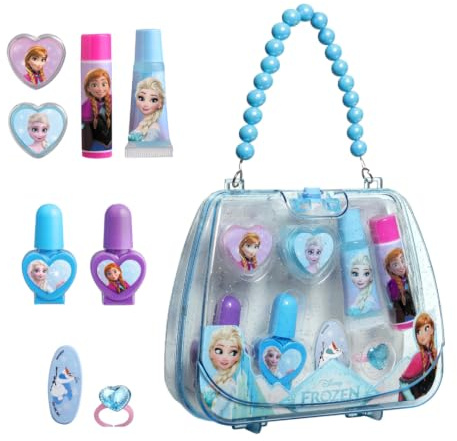 Frozen Beauty Handtäschchen für Kinder | Schminkset mit Nagellack, Lipgloss, Ring & Lidschatten – Umhängetasche mit Anna & ELSA Motiv