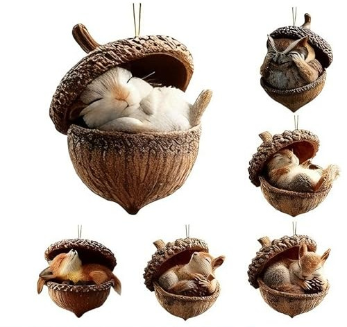 6 Stück Waldtiere Eichels Ornaments, 2D Tiere Aus Tannenzapfen Weihnachtsbaumschmuck Deko, Niedlich Waldtiere Anhänger Aus Acryl, Für Die Winterfeiertage, Fenster, Partys, Wände Und Türen