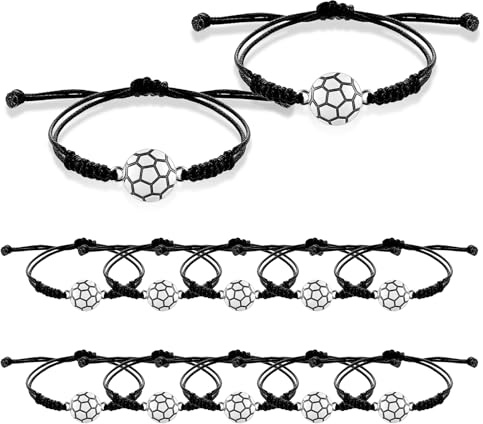 simarro 12 pulseras de fútbol para niños, cordón ajustable, pulseras deportivas para adolescentes, adultos, niñas y niños, regalo para el comienzo del colegio (negro)