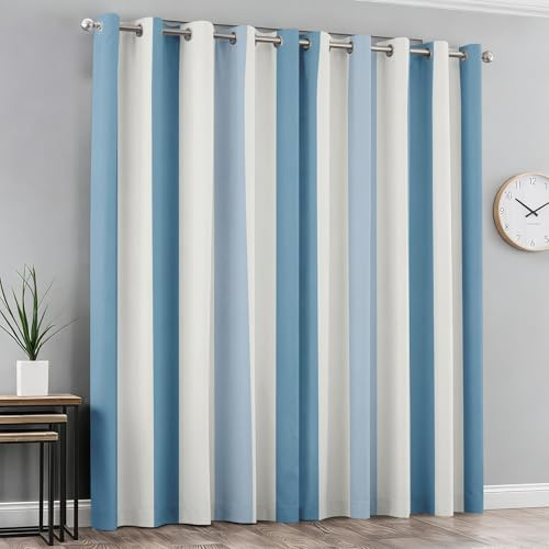 Generisch Verdunklungsvorhänge Streifen, Vorhänge Blau Weißer Streifen für Schlafzimmer Wohnzimmer Deko, Gardinen mit Ösen 137 X 117 cm (H x B), 2er Set Vorhang Blickdicht X&-127