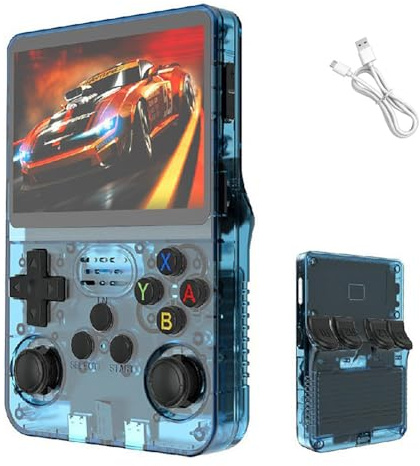 R36s retro handheld game console, console di gioco portatile retrò, con schermo HD da 3,5 pollici, scheda TF da 64/128 GB, batteria da 3500 mAh, portatile per adulti e bambini (Blu,128G)