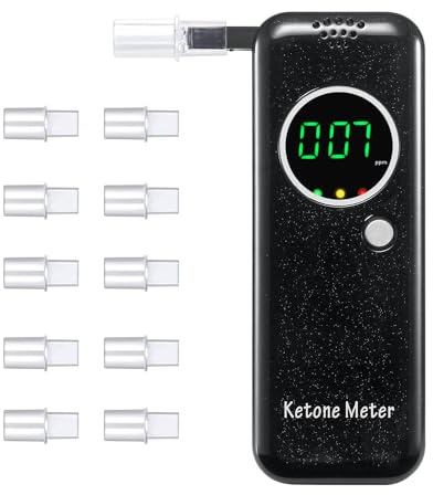 Tragbarer Ketone Atemtester, digitales Ketone Atemmessgerät, Ketose-Atemtester zur Ermittlung des Ketonstatus, mit 10 austauschbaren Mundstücken