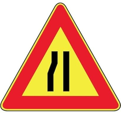 Segnale Triangolare da Cantiere 90 cm – Strettoia Asimmetrica a Sinistra Fig. 385 – Cartello Rifrangente classe 1