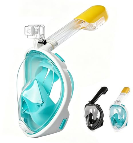 Full Face Snorkel Mask, 180° Panoramic View Snorkelling Gear, Anti‑Fog Anti‑Leak Dry‑Top Snorkel Compatible with Action Cameras for Adults & Kids, For Surface‑Use Only