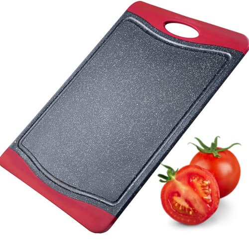 Westmark Schneidbrett, mit Saftrille, rutschfest und klingenschonend, Schneidfläche: 29 x 20 cm, Granitoptik, Kunststoff, Anthrazit/Rot, 6215224G