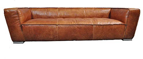 Clubsofa Longford 3-Sitzer Vintage-Leder Chrom Echtleder Sofa Columbia Brown (Hellbraun, Congnacton)