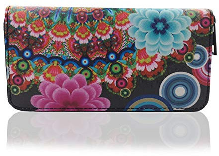 Glamexx24 Damen Geldbörse Synthetisches Leder Geldbörse Groß im Langformat, Portemonnaie Vintage Design mit Blumen Muster oder Unifarbe Brieftasche Geldbeutel