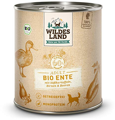 Wildes Land Hundefutter Nassfutter BIO Ente mit Süßkartofeln Birnen Beeren 800g (6 x 800g)
