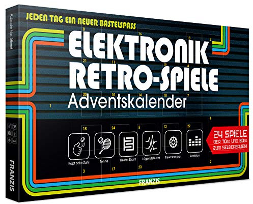 Franzis 67083 Elektronik Retro Spiele Adventskalender 2019 | 24 Spiele der 70er und 80er zum Selberbauen ohne Löten | Jeden Tag ein neuer Bastelspaß | ... Jeden Tag ein neuer Bastelspaß. Mit Bauteilen