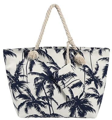 DonDon Strandtasche mit Reißverschluss, Große Strandtasche XXL, Shopper Tasche Damen - Praktische Beach bag Umhängetasche Damen Badetasche für Strand und Meer