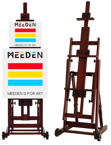 MEEDEN Cavalletto da studio multifunzione, telaio ad H, per adulti, artisti, pavimento, legno di faggio massiccio, ruote anteriori, può