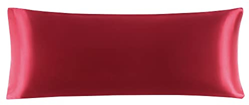 sourcing map Taie de Traversin Housse de Traversin Taie d'oreiller Doux Soyeux en Satin Corps Longue pour Peau Visage Cheveux 50 x 137cm Rouge 50 x 137cm