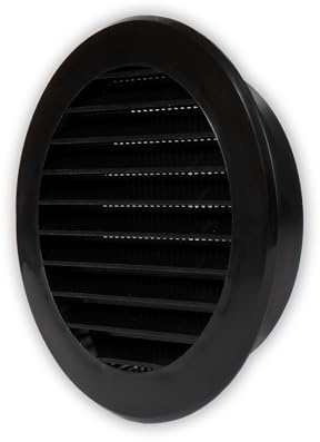 Vent Systems 100 mm / 4 Inch Round Soffit Vent Cover - Black Louvered Plastic Grill Cover - Wall Vent Grille with Screen Mesh - HVAC, Ducting, Pipe Exhaust Air, Supply Vents for Bathroom, Kitchen | Built-In Mesh Screen, Plastic Louvered Ventilation Grill for Ceiling, Bathroom, HVAC Air Supply or Exhaust Vent