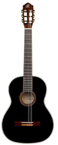 Ortega Guitars Konzert Gitarre Linkshänder – 4/4 – Family Series – Inklusive Gig Bag – Fichte, Mahagoni, Schwarz (R221BK-L)