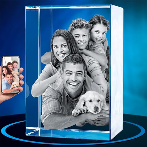 ArtPix 3D Crystal Photo, regalo personalizado con su propia foto, imagen grabada con láser 3D, cristal rectangular grabado, regalos de cumpleaños conmemorativos para mamá, papá