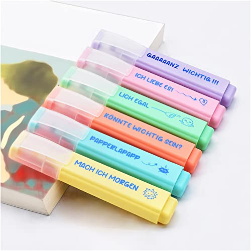 Rolig textmarkör, 6 stycken pastelltextmarkörer, highlighter pennor kreativ present till vänner, klasskamrater, lärare och kollegor, kontorsapparater.