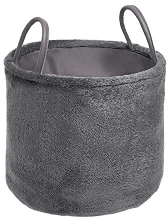 OHS Teddy Fleece Storage Blanket Basket Laundry Wash Bathroom Toy Hamper with Handles Home Stair Decor Tidy Picnic Organiser Clothes Foldable - Charcoal Grey