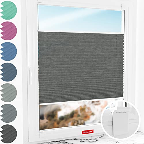 Schuette® Plissee ohne Bohren zum Kleben ● Melange Kollektion: Black Pearl (Schwarz) ● 140x150cm (Breite x Höhe) ● Suprafix Klebe- & Schraubhalter 2in1 Set Letsbond ● Bequeme Rollo Video